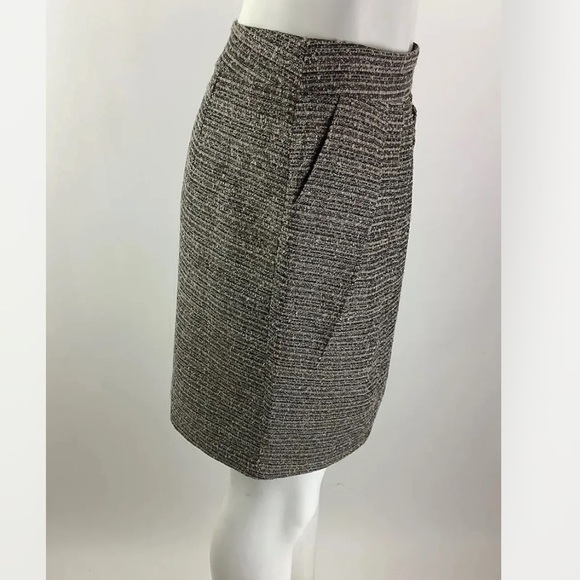 Anthropologie Sz 4 Pleat Front Shimmer Tweed Pencil Skirt Brown Polyester - Picture 3 of 7